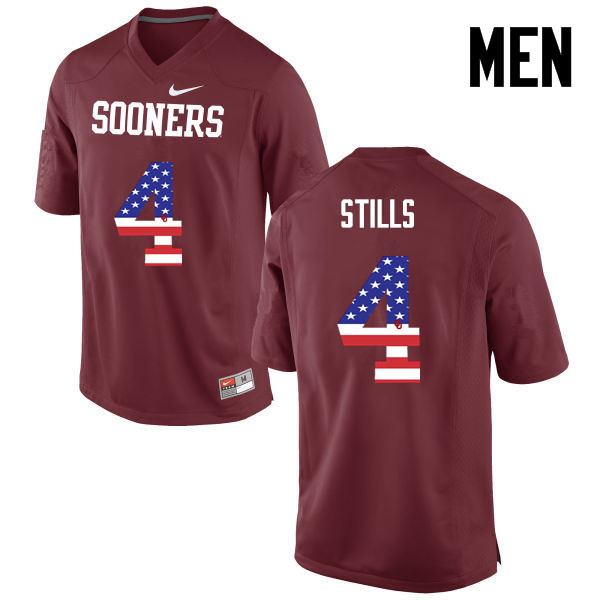 Men Oklahoma Sooners #4 Kenny Stills College Football USA Flag Fashion Jerseys-Crimson - Click Image to Close
